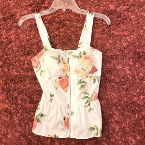 White Floral Zip Up Busty Top